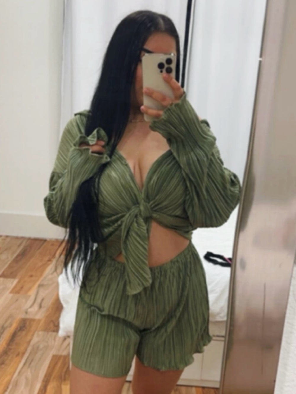 Tie-Front Olive Green Two-Piece Lounge Set